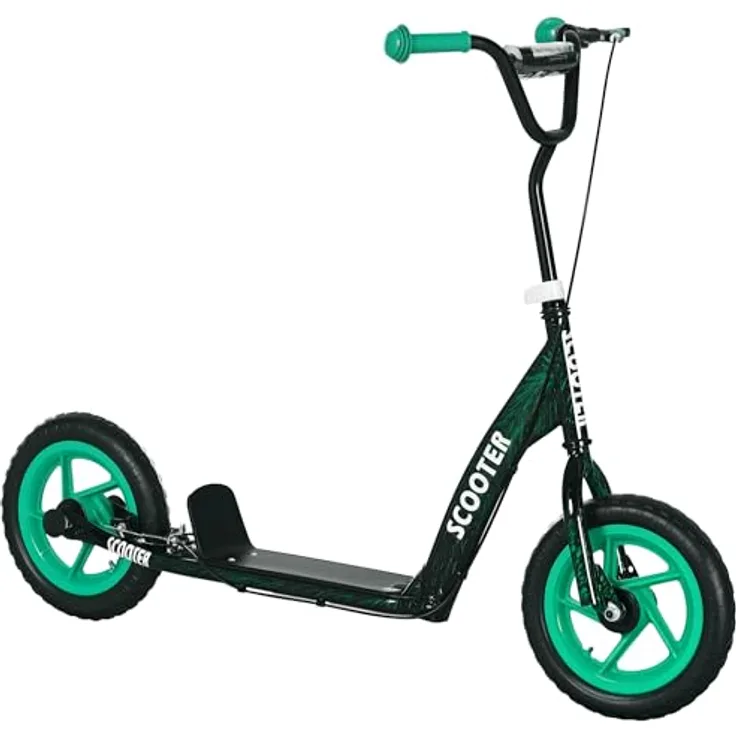 AIYAPLAY Kinderroller Scooter, Tretroller mit verstellbarem Lenker, großen Rädern und Handbremse, 11,8 Zoll Cityroller für 6-12 Jahre, Stahl Grün