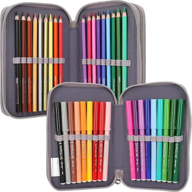 Depesche 12947 Miss Melody - Gefüllte 3-Fach Federtasche in Lila, mit LED, Seerosen und Pferde Motiv, Federmappe mit Buntstiften, Lineal, Schere uvm.  – Bild 5
