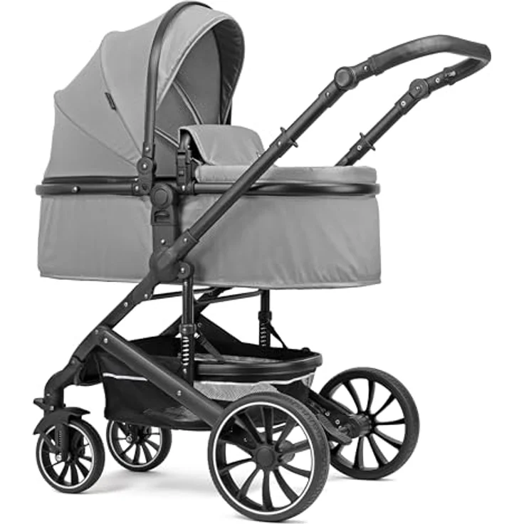 Pixini Kinderwagen Kalani 3in1 Kombikinderwagen, inkl. Babywanne & Buggy & Auto-Babyschale & Cupholder (glossy silver) – Bild 2