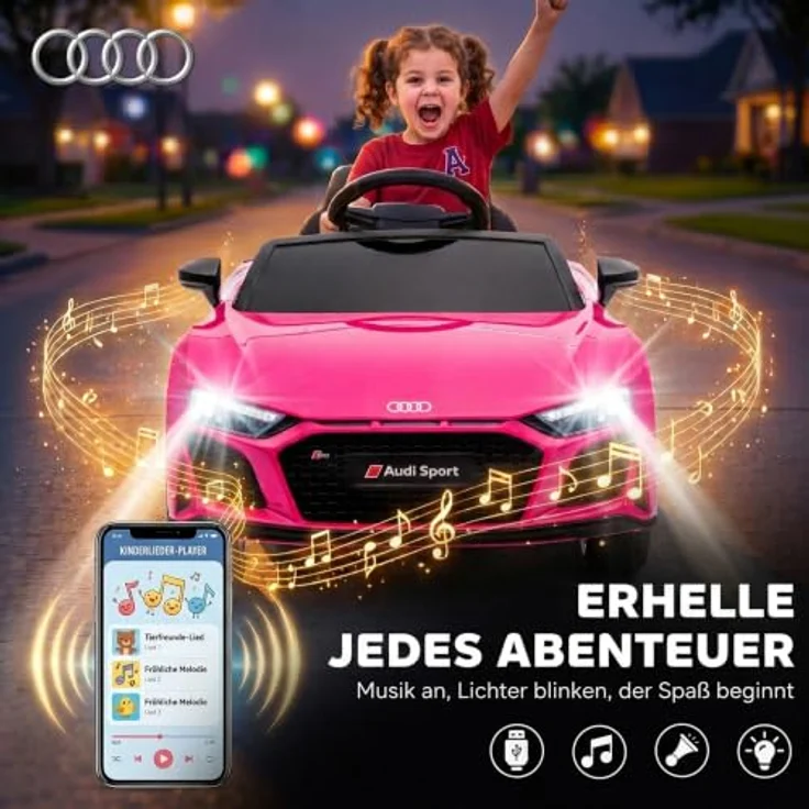 AIYAPLAY Audi R8 Spyder Kinder Elektroauto 12V mit Fernbedienung und Lithium-Akku, sanftes Anfahren und Musik – Bild 8