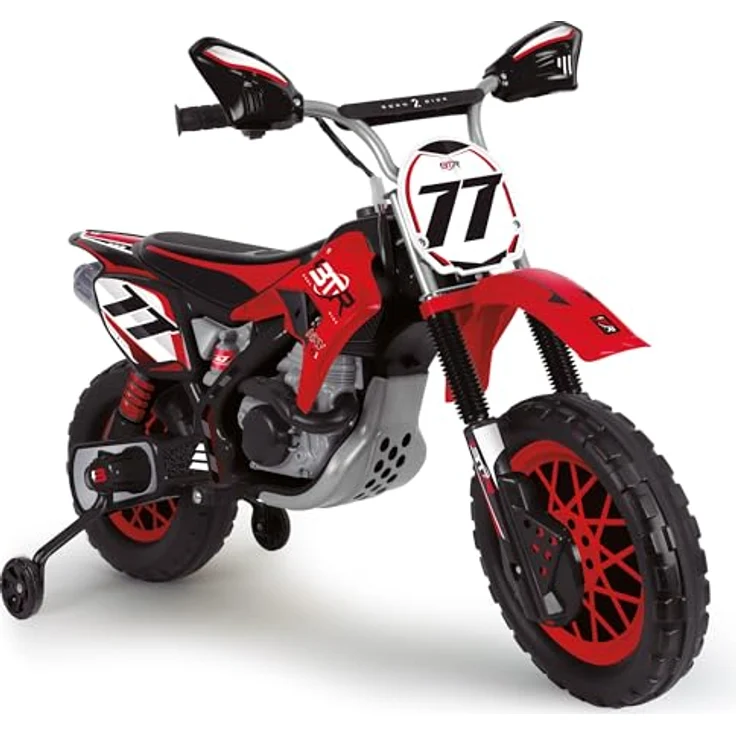 Injusa Battery Crossbike Thunder, 12V Kinder-Motorrad in Rot und Schwarz mit Gasdrehgriff, Stützrädern und elektrischer Bremse – Bild 1