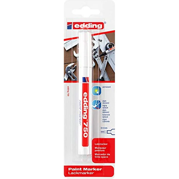 edding 750 Lackmarker - weiß - 1 Stift - Rundspitze 2-4 mm - Lackstift zur Markierung und Beschriftung von Metall, Glas, Stein oder Kunststoff - hitzebeständig, permanent, wisch- und wasserfest – Bild 2