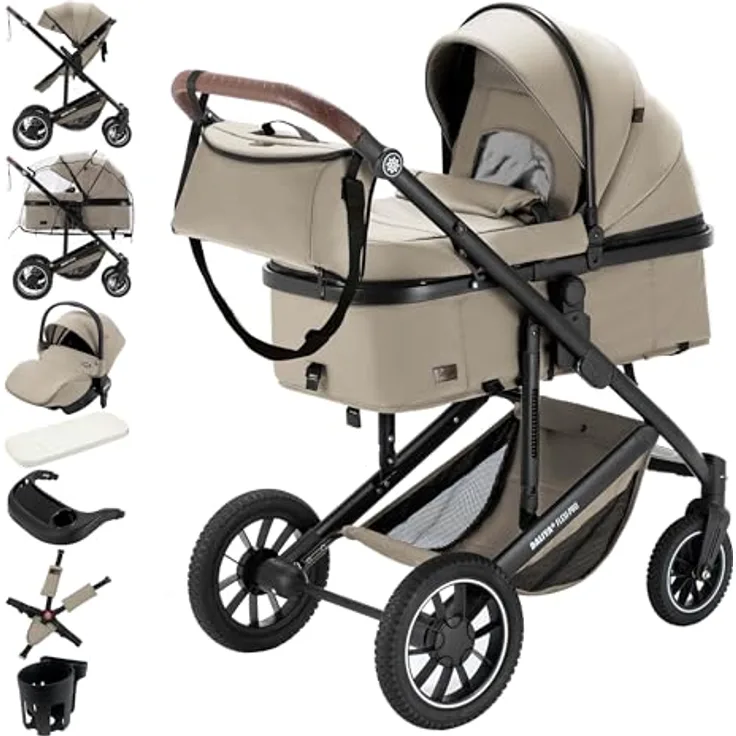 Daliya FLEXI-PRO M 3in1 Kinderwagen & Buggy mit i-Size Babyschale, leicht, große Einkaufskorb, einhändig abnehmbare Babywanne, Memory-Knöpfe