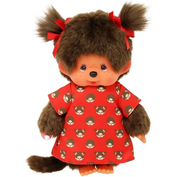 Monchhichi Plüschfigur Mädchen im Monchi-Kleid 20 cm, Monchhichi Puppe mit zwei roten Zöpfchen - Preisvergleich