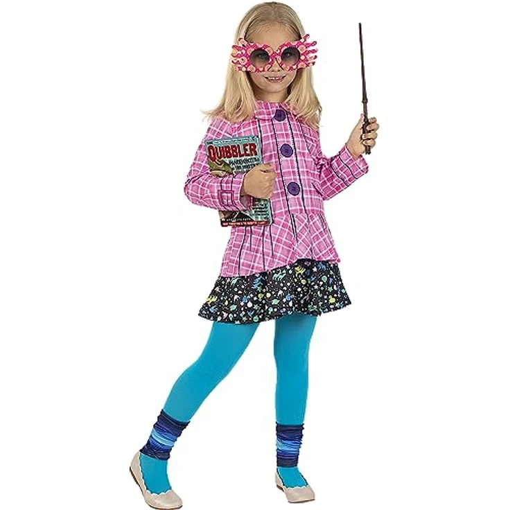 Funidelia Luna Lovegood Kostüm für Mädchen, Rosa, 7-9 Jahre, inklusive Hemd, Rock, Strumpfhose, Stulpen und Brille, geeignet für Karneval, Halloween und Kostümpartys – Bild 5
