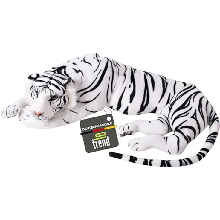 TE-Trend XXL Plüschtier Tiger Kuscheltier Stofftiger lebensecht 90 cm weiß schwarz getigert