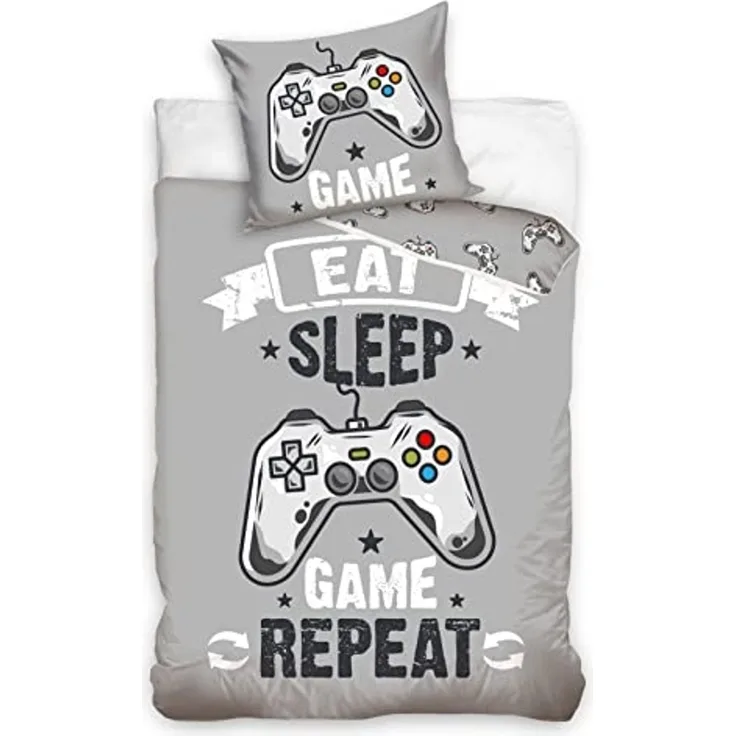 MTOnlinehandel Bettwäsche Gamer 135x200 + 80x80 cm, 100 % Baumwolle, Renforcé, 2 teilig, Zocken Gaming / Game Kinder-, Teenager-Bettwäsche