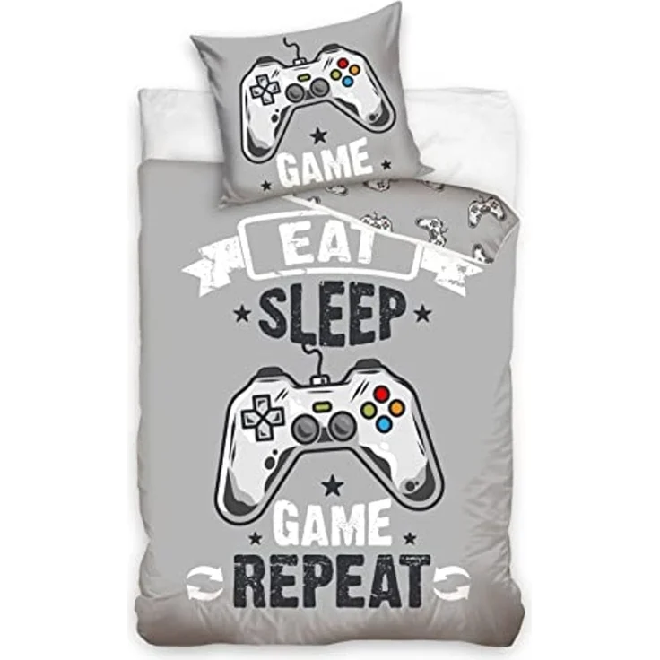 MTOnlinehandel Bettwäsche Gamer 135x200 + 80x80 cm, 100 % Baumwolle, Renforcé, 2 teilig, Zocken Gaming / Game Kinder-, Teenager-Bettwäsche – Bild 1