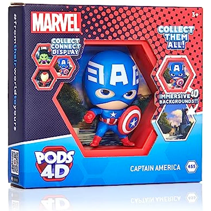 PODS 4D Marvel Captain America, Einzigartige, miteinander verbundene Sammelboble-Kopf-Figur, die aus ihrer Welt in Ihre, ausbricht, Wand oder Regalanzeige, Marvel Spielzeug & Geschenke, Serie 1 Nr. 4 – Bild 1
