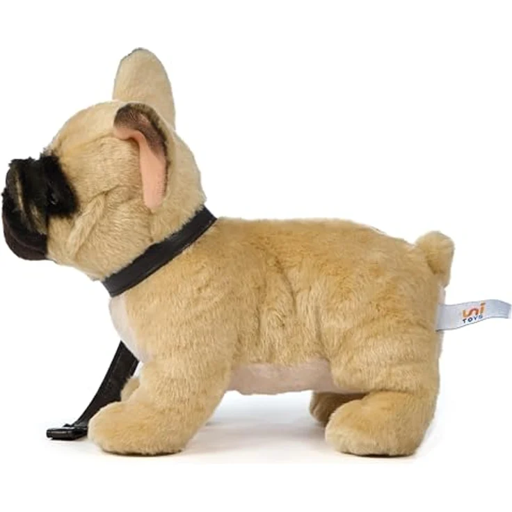 Uni-Toys Französische Bulldogge, Plüschtier in beige mit Leine, 26 cm, naturgetreues Design aus recycelter Polyesterwolle – Bild 3
