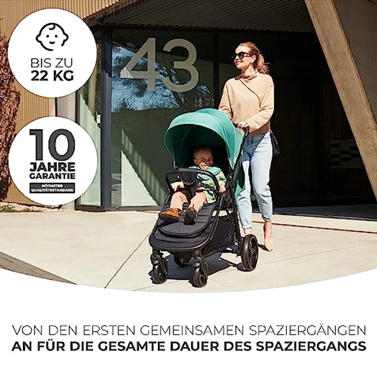 Kinderkraft RINE Buggy bis 22 kg, Kinderwagen, Mit einer Hand zusammenklappbar, wasserfestes Verdeck mit UPF50+ Filter, liegende Position, Getränkehalter im set, Grün – Bild 2