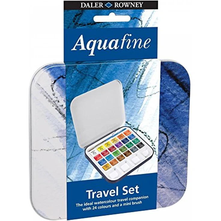 Daler Rowney Aquafine Watercolor Travel Set, 24 lebhafte Wasserfarben, inklusive Pinsel und Mischpaletten, kompaktes Reiseetui – Bild 2