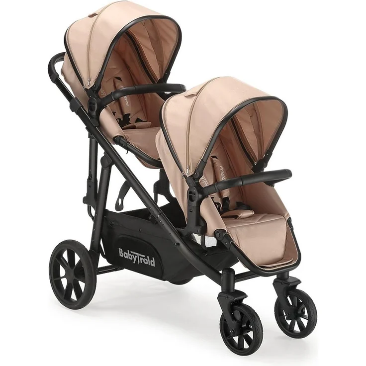 BabyTrold Nuuk Sand, Geschwisterwagen für zwei Kinder, flexibel und komfortabel mit XXL-Sonnendächern