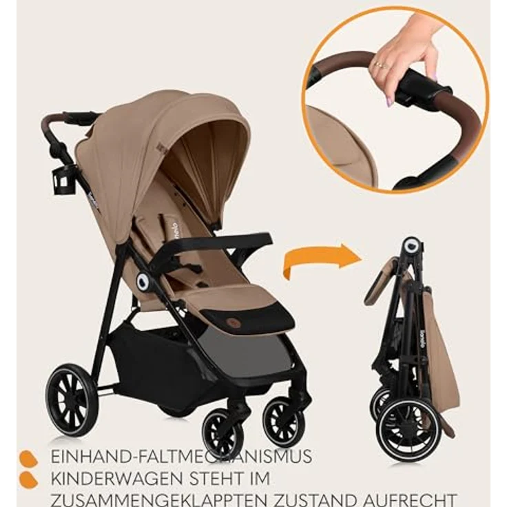 Lionelo EMMA ONE Buggy, schwenkbare 360 Räder, Vollfederung, Einhändig klappbar, Verstellbare Rückenlehne und Fußstütze, XXL-Verdeck UPF50+, grau – Bild 5