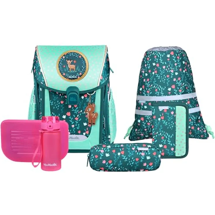 McNeill Schulranzen Set PRIMO 9tlg. (DEARY), leichter Ranzen mit ergonomischem Rückensystem, 19 L, Deary-Blumendesign, inkl. Zubehör – Bild 2