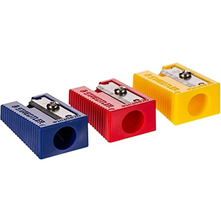 Staedtler Kunststoffspitzer 510 50, Anspitzer für Stifte bis 8,2 mm Ø, 100 Stück, farbig sortiert (gelb, rot, blau) – Bild 2