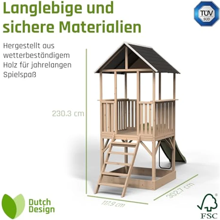 EXIT TOYS Panorama 500 Holzspielhaus mit Rutsche und Sandkasten, FSC-zertifiziertes Zypressenholz, offen gestaltetes Design, 100% reparierbar & recycelbar – Bild 4