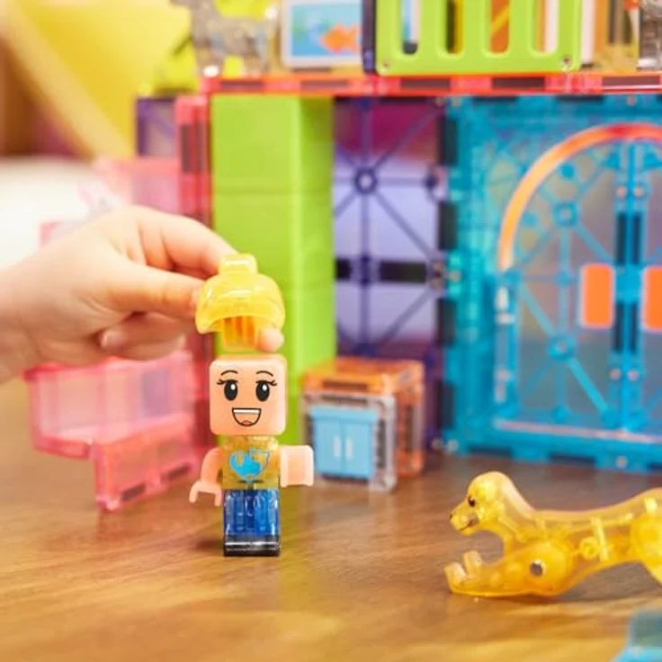 MAGNA-TILES Pet Playhouse 50-teiliges Magnetbauset mit beliebten Haustierfiguren und Rutschenstück, ideal für kinderfreundliches Spielen – Bild 4
