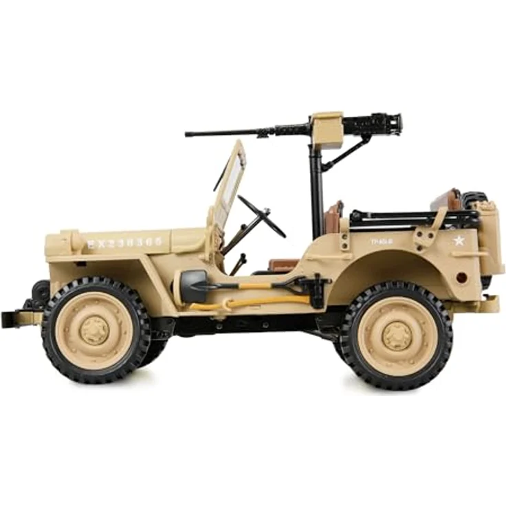 Amewi Ferngesteuerter Jeep Willys MB Scale Crawler 1:14 RTR, 4WD mit Seilwinde und LED-Beleuchtung, Sandfarben – Bild 5