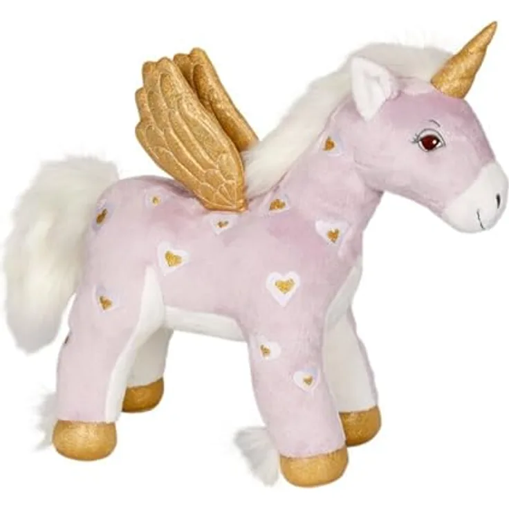 Die Spiegelburg Einhorn Gross Holly, Kuscheltier mit glitzerndem Horn und Hufen, glänzenden Flügeln, rosa