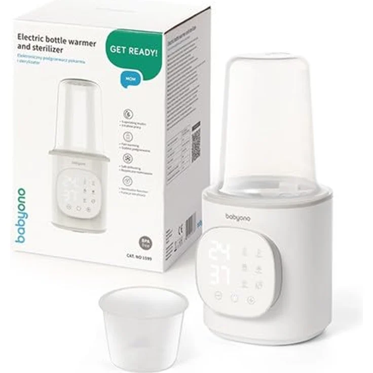 BabyOno Elektronischer Futterwärmer und Sterilisator 1599, 6in1 Multifunktionsgerät mit geräuscharmer Sterilisationsfunktion