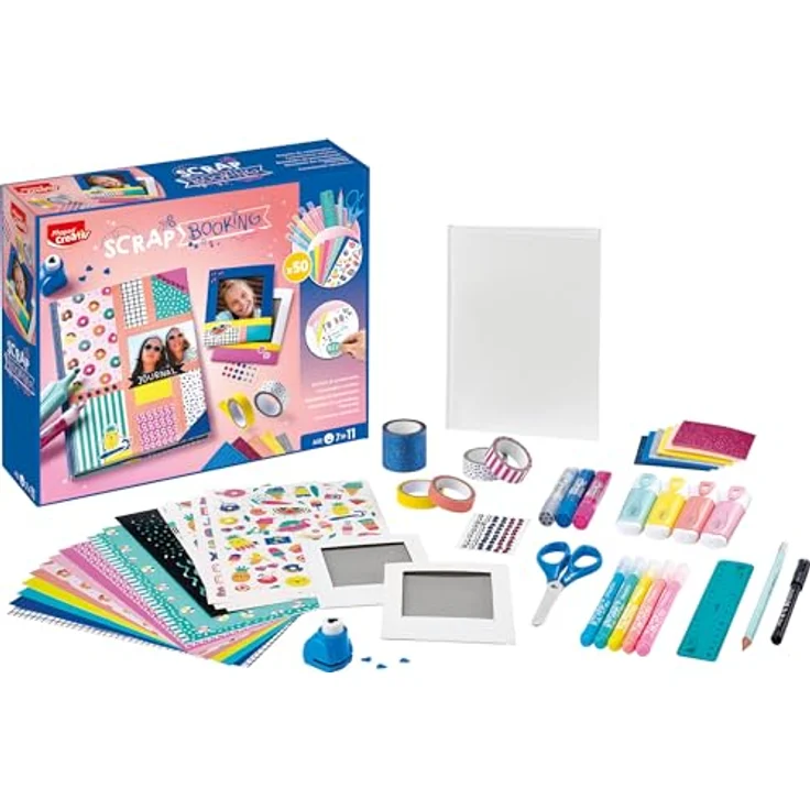 Maped CREATIV Scrapbooking-Set, Komplett-Set mit Notizbuch, 2 Fotorahmen, über 50 Zubehörteilen, bunt – Bild 1