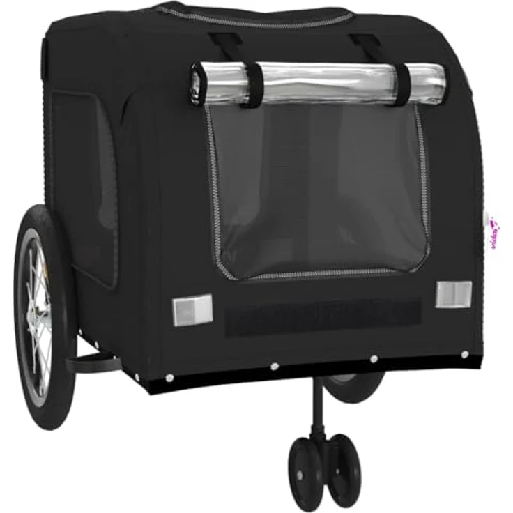 vidaXL Fahrradhundeanhänger Schwarz, Oxford-Gewebe und Eisen, PVC-Dach, Reflektoren, 45 kg Tragfähigkeit – Bild 5