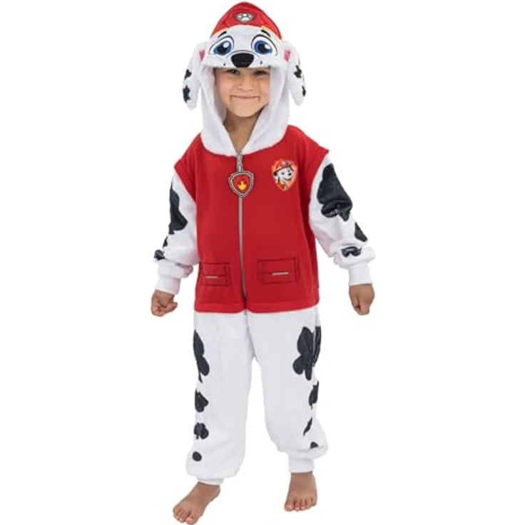 Chaks Marshall Jumpsuit für Kinder, flauschiger Paw Patrol Overall mit Kapuze, Größe 104 cm für Karneval und Alltag – Bild 1