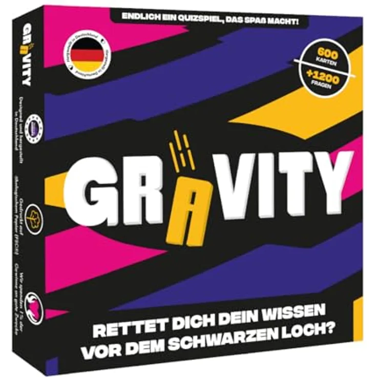 ATM Gaming Gravity - Gesellschaftsspiel - Strategie und Wissensspiel - Quizspiel für Allgemeinwissen mit Freunden und Familie - Brettspiel für Erwachsene - 2 bis 8 Spieler - Nachhaltig und lokal - made in Deutschland - umweltfreundlich hergestellt