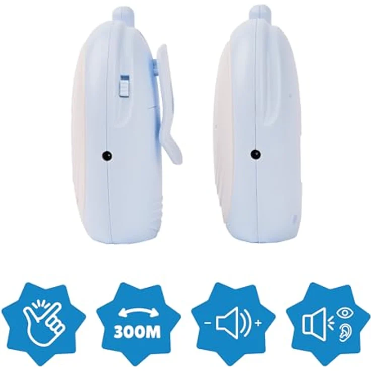 Badabulle Audio-Babyphone 300m Reichweite, akustischer und visueller Alarm, Batterie- und Netzbetrieb, kompakt mit Gürtelclip – Bild 3