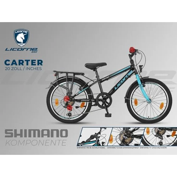 Licorne Bike Carter Premium Mountainbike in 20 Zoll für Kinder, mit 6 Gang Kettenschaltung und Vorder- und Hinterbeleuchtung – Bild 7