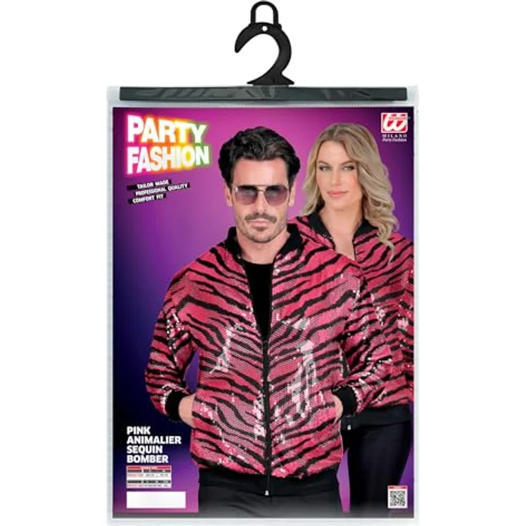 Widmann PARTY FASHION BOMBERJACKE, Pailletten Bomberjacke im pinken Zebramuster, L/XL (XL) – Bild 6