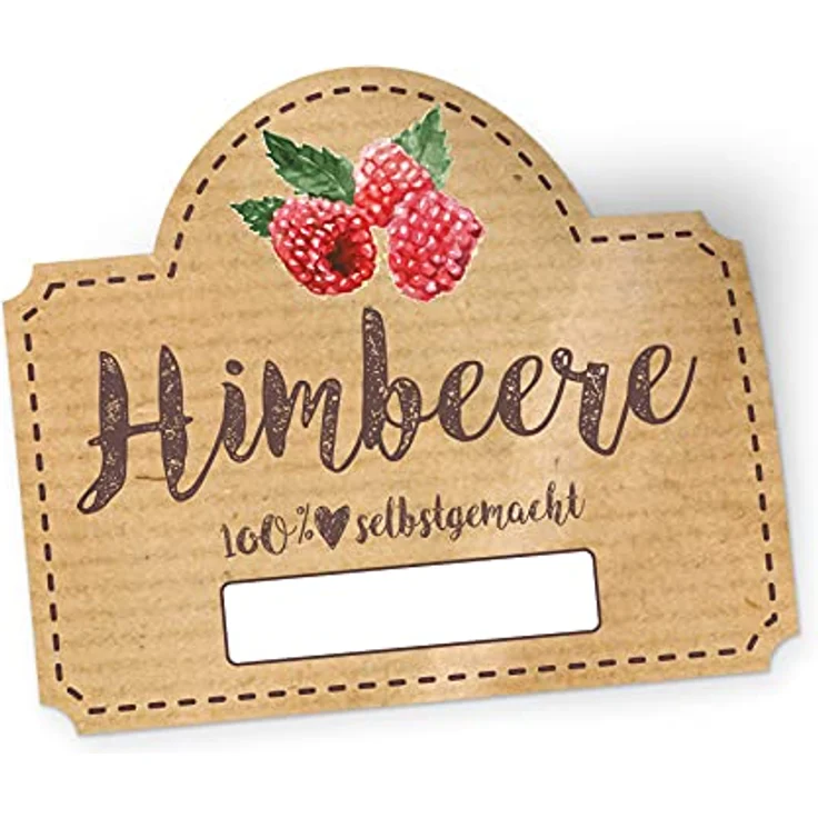 itenga 50x Marmeladen Etikett Himbeere, selbstklebende Sticker aus hochwertigem Papier, 4,5x3,8cm, 100% selbstgemacht – Bild 1