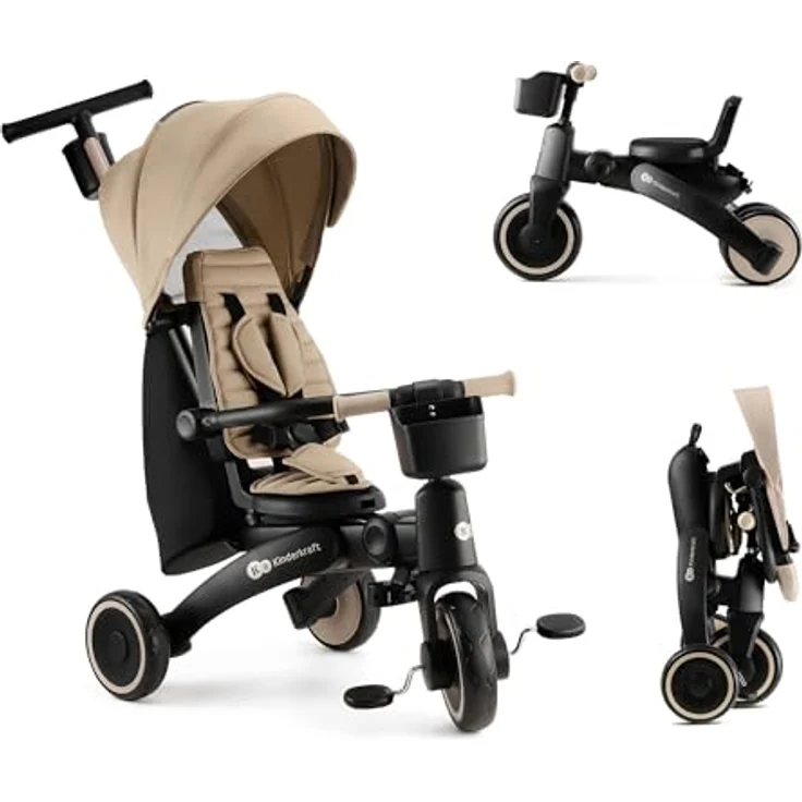 Kinderkraft Dreirad Jazz 2, 5-in-1 Klappdreirad mit 360° drehbarem Sitz, wasserdichtem Verdeck und 5-Punkt-Sicherheitsgurten – Bild 1