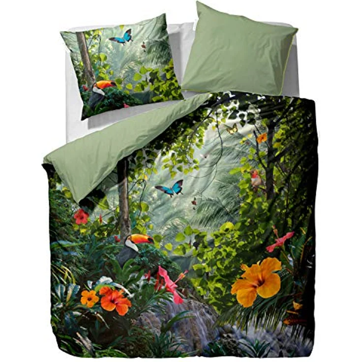 ESSENZA Baumwolle Satin Wendebettwäsche Gabriel Green Urwald Dschungel Digitaldruck, Größe:135 cm x 200 cm – Bild 1