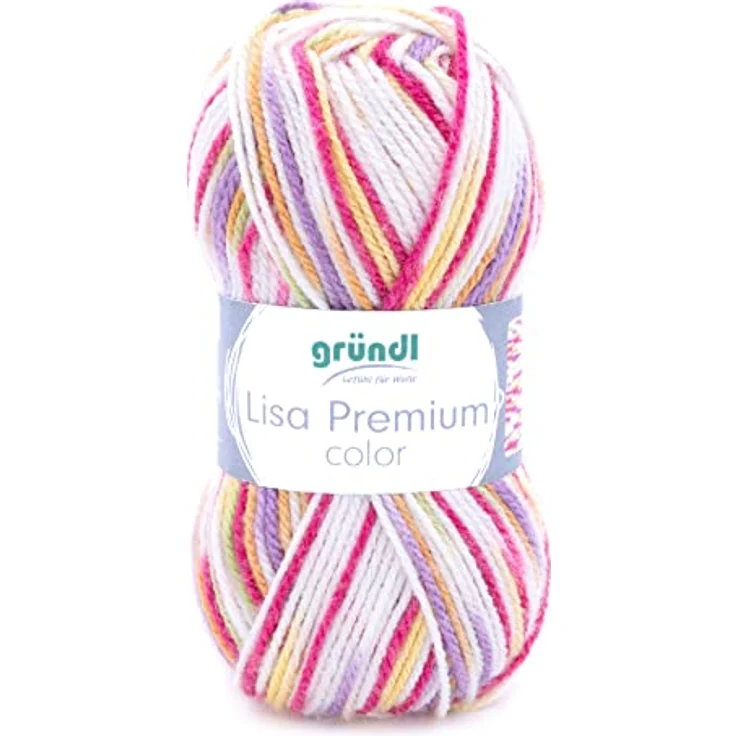 Gründl Lisa Premium color (Strick- & Häkelgarn mit wollähnlichem Charakter aus 100 % Polyacryl, 50 g / 133 m, Nadelstärke: 3,5 - 4,5, 1 x 50 g), pink-orange-gelb-color – Bild 1