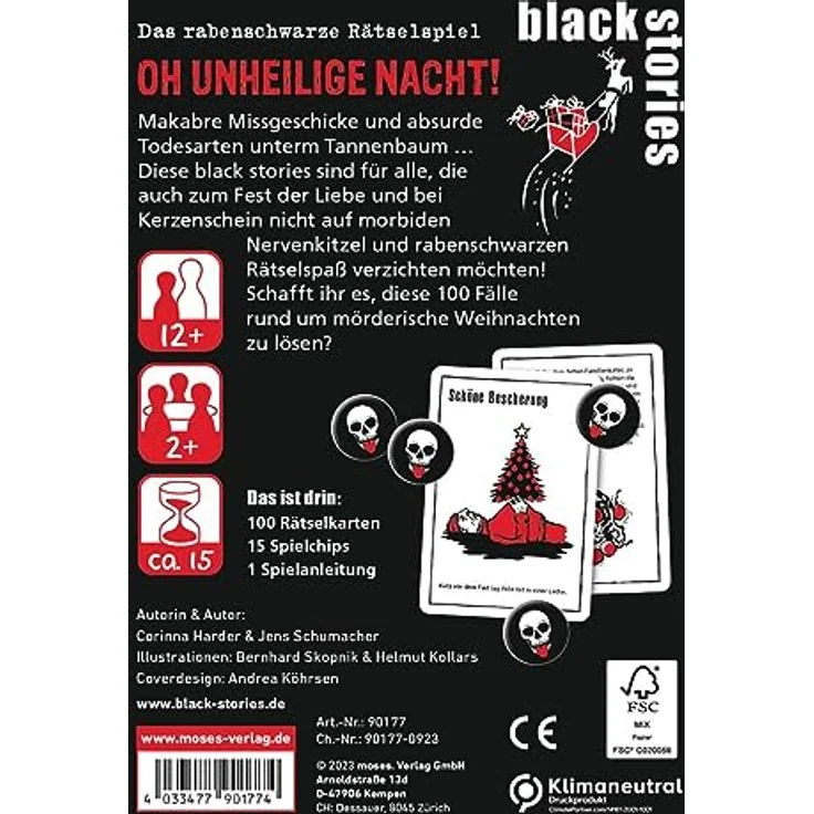 moses. Black Stories Oh, unheilige Nacht! – Krimi Kartenspiel mit 100 Rätseln, Spielvariante und Punktechips, handliches Format, für Jugendliche und Erwachsene – Bild 3