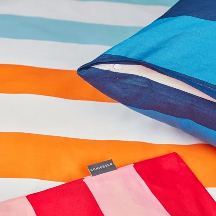 Schiesser Bettwäscheset Happy Stripes | Renforcé | 100% Baumwolle aus nachhaltiger Produktion | Türkis – Bild 3