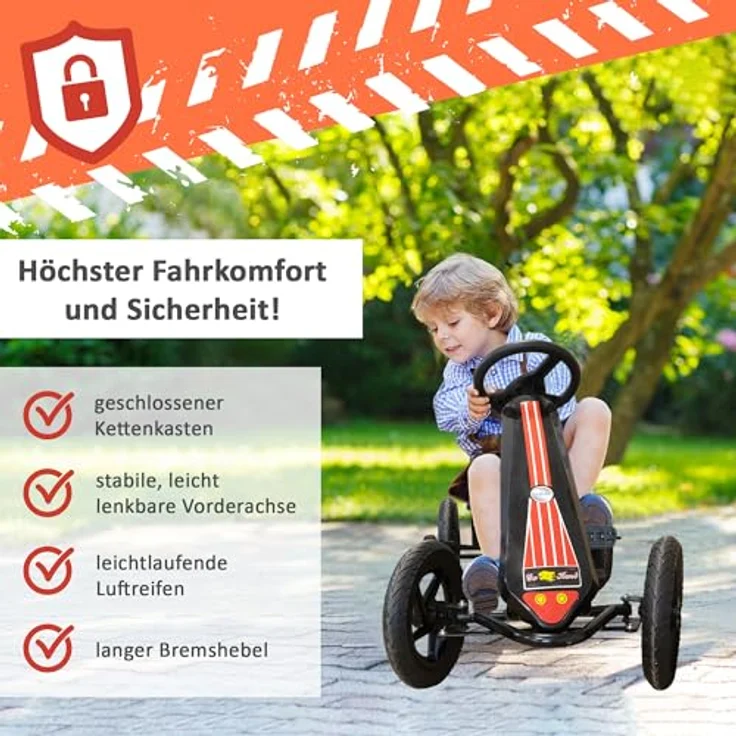 Lemodo Go-Kart für Kinder 5-9 Jahre, Tretfahrzeug mit Luftreifen, Vorwärts-Rückwärtsgang, schwarz – Bild 4