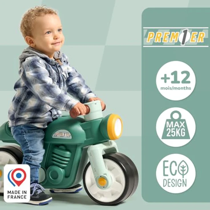 Falk Laufrad Motorrad ab 1 Jahr, Kinderfahrzeug aus recyceltem Kunststoff mit Hupe & leisen Rädern, grün – Bild 3