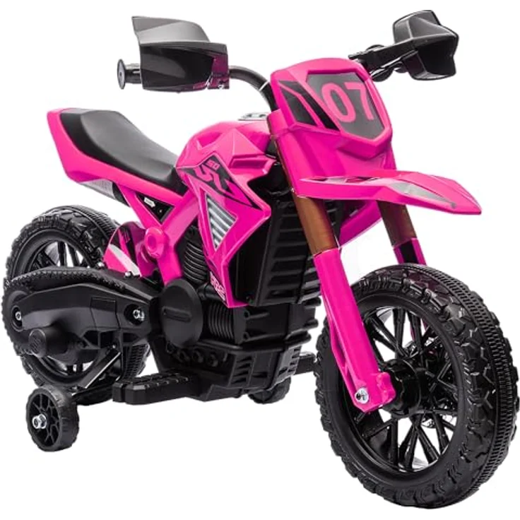 AIYAPLAY 12V Elektro Kinder Motorrad, Kindermotorrad mit Stützrädern und Hupe, für 3-8 Jahre, max. 30 kg, Rosa – Bild 1