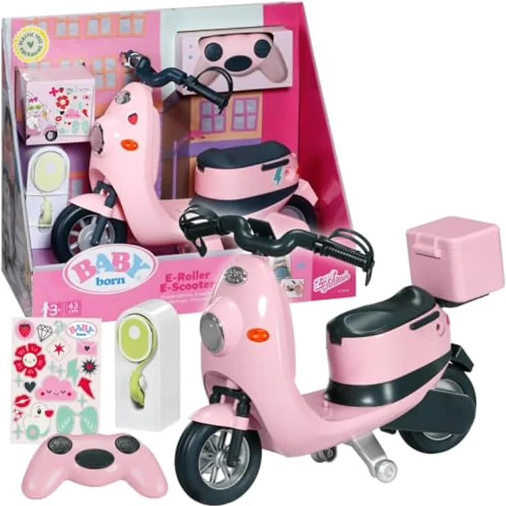 BABY born E-Scooter, Ferngesteuerter Roller mit Ladestation, für 43cm Puppen, inkl. Sticker und Transportbox, 835906 Zapf Creation
