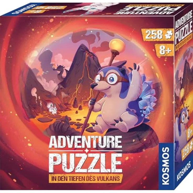 KOSMOS 684853 Adventure Puzzle In den Tiefen des Vulkans, 258 Teile, interaktives Abenteuerpuzzle für Kinder ab 8 Jahre, Abenteuergeschichte mit jedem Puzzleteil entdecken