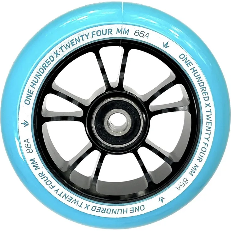 Blunt Stuntscooter Blunt Stunt-Scooter Rolle Spoked Alloy Core 100mm Schwarz/PU Türkis, Scooter Wheel inkl. Abec 9 Kugellager, Härtegrad 86a