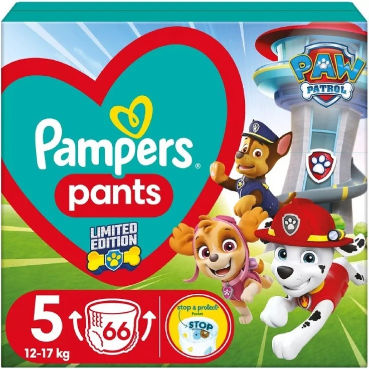 Pampers Windeln WB Paw Patrol Windeln Größe 5 12-17kg 66 Stk. (Mehrfarbig, 66-St) – Bild 1