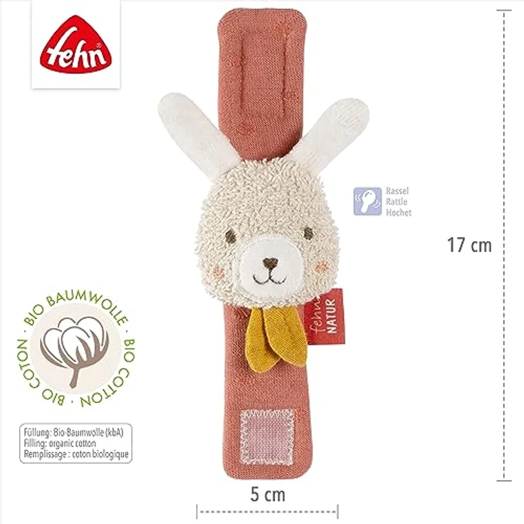 Fehn Rasselarmband Hase fehnNATUR – Activity-Armband mit Rassel und Bio-Baumwolle (kbA) zum Greifen, Bewegen & Geräusche erzeugen – Lernspielzeug für Babys und Kleinkinder ab 0+ Monaten - Preisvergleich – Bild 5