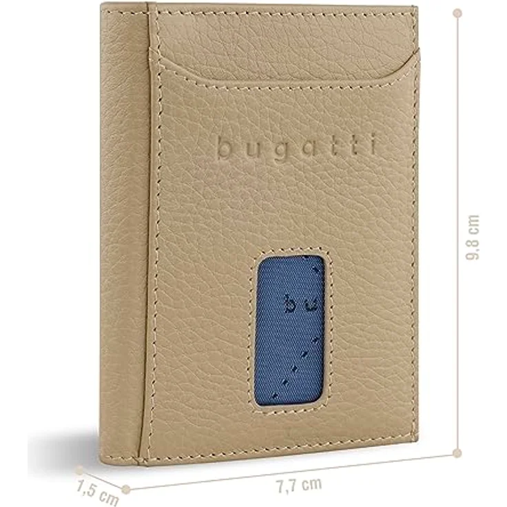 bugatti Secure Slim Mini Börse Spezial mit RV-Münzfach und RFID-Schutz aus Leder, beige – Bild 2