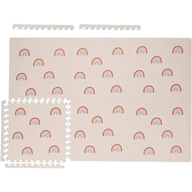 Relaxdays Puzzlematte, 6er Set Spielmatte mit Rand, 60x60 cm, Schaumstoff, Regenbogen Kindermatte, rosa – Bild 1