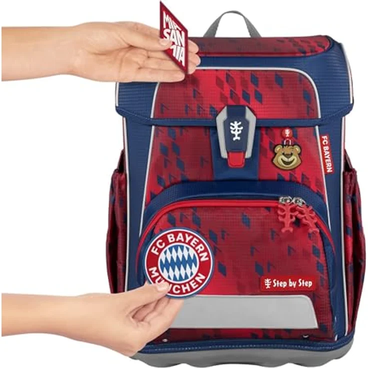 Step by Step Schulranzen-Set CLOUD FC Bayern “Mia san Mia”, 5-teilig, ergonomisch, rot blau, höhenverstellbar mit Hüft- und Brustgurt, 19 Liter, mit Reflektoren für Jungen und Mädchen ab der 1. Klasse – Bild 3