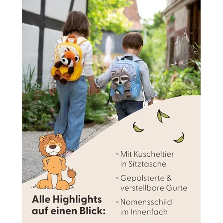 Nici Kindergartenrucksack NICI Travel Friends, Rucksack mit Plüschtier Löwe 25cm, gelb, mit verstellbarem Schultergurt und Reißverschluss – Bild 4